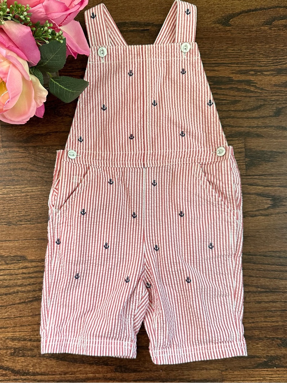 Ralph Lauren Baby seersucker nautical shorts overalls, size 18mo - Picture 1 of 6